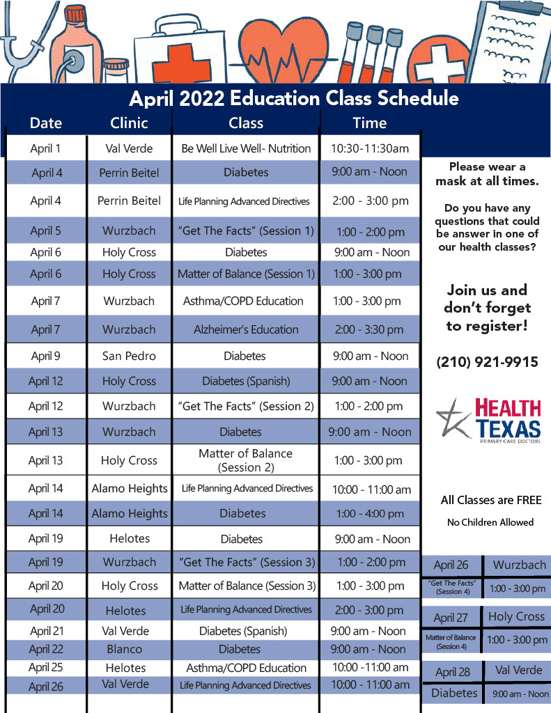 April 2022 Education schedule